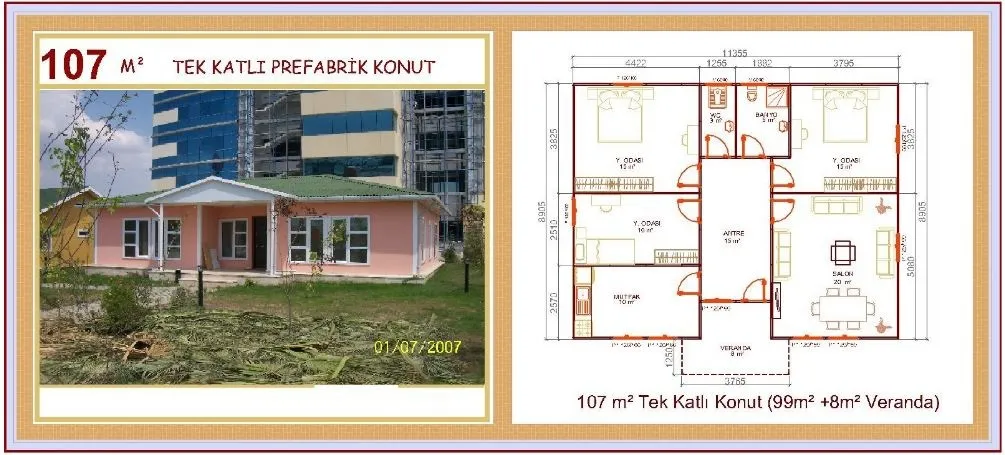 107m² Single-Storey Modular Prefabricated Residential Villa — Prefabricated Houses, Modular Homes & Site Buildings | AFRIMEKS Foreign Trade