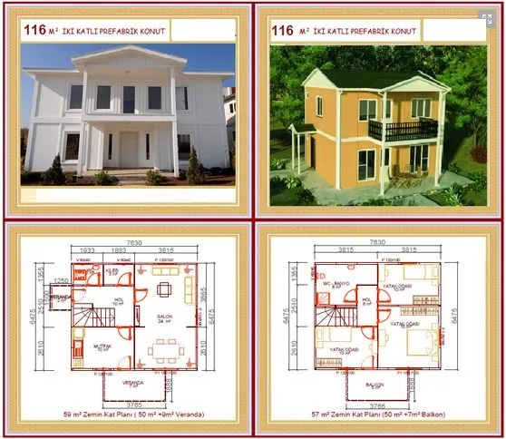 116m² Two-Storey Modular Prefabricated Residential Villa — Prefabricated Houses, Modular Homes & Site Buildings | AFRIMEKS Foreign Trade