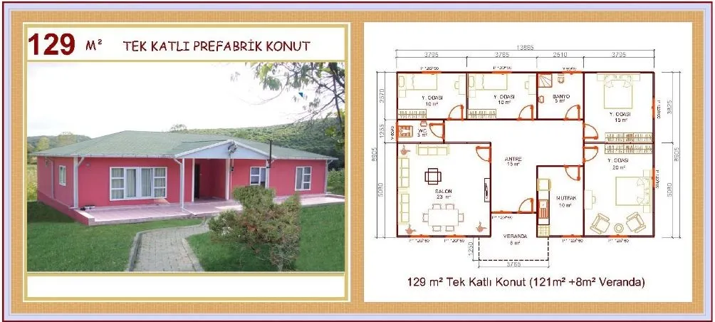 129m² Single-Storey Modular Prefabricated Residential Villa — Prefabricated Houses, Modular Homes & Site Buildings | AFRIMEKS Foreign Trade