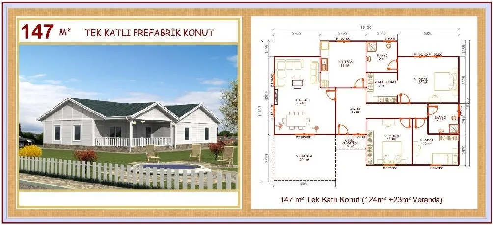 147m² Single-Storey Modular Prefabricated Residential Villa — Prefabricated Houses, Modular Homes & Site Buildings | AFRIMEKS Foreign Trade