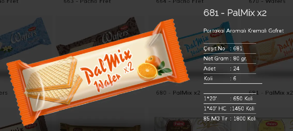 Palmiye Chocolate Coated Biscuits & Wafers Model 80 — Food, Pulses & Fast-Moving Consumer Goods | AFRIMEKS Foreign Trade