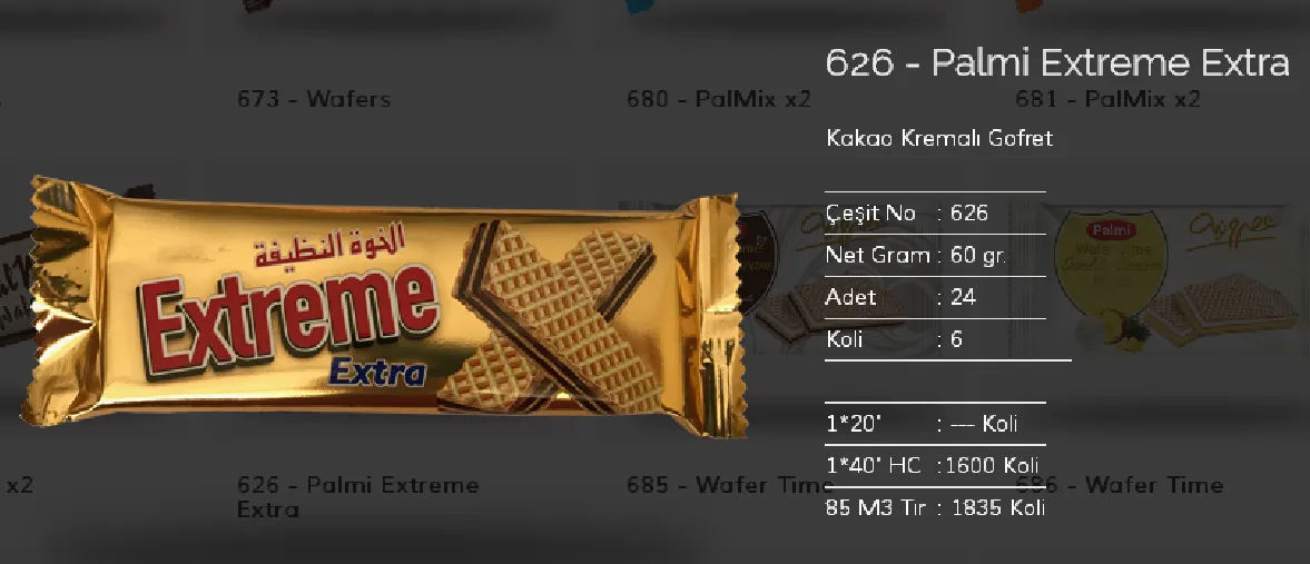 Palmiye Chocolate Coated Biscuits & Wafers Model 91 — Food, Pulses & Fast-Moving Consumer Goods | AFRIMEKS Foreign Trade