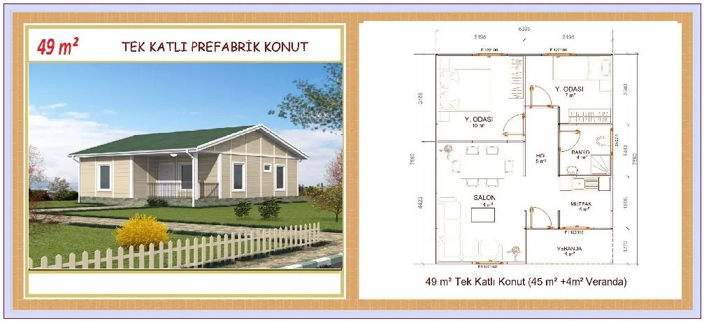 49m² Single-Storey Modular Prefabricated Residential Villa — Prefabricated Houses, Modular Homes & Site Buildings | AFRIMEKS Foreign Trade