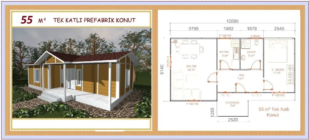 55m² Single-Storey Modular Prefabricated Residential Villa — Prefabricated Houses, Modular Homes & Site Buildings | AFRIMEKS Foreign Trade