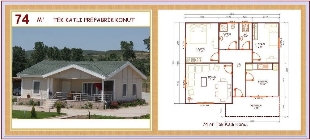 74m² Single-Storey Modular Prefabricated Residential Villa — Prefabricated Houses, Modular Homes & Site Buildings | AFRIMEKS Foreign Trade