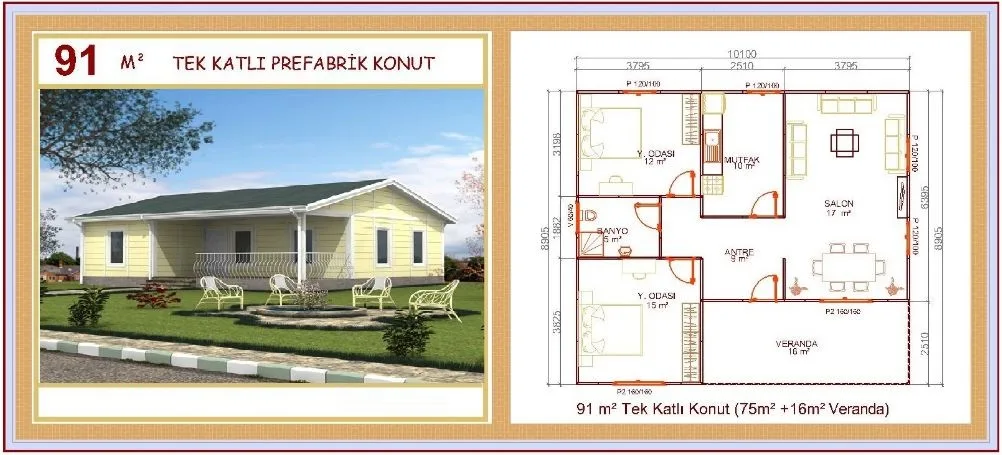 91m² Single-Storey Modular Prefabricated Residential Villa — Prefabricated Houses, Modular Homes & Site Buildings | AFRIMEKS Foreign Trade