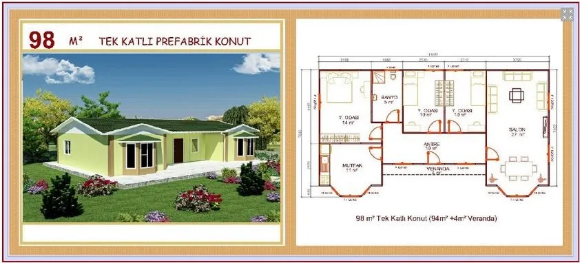 98m² Single-Storey Modular Prefabricated Residential Villa — Prefabricated Houses, Modular Homes & Site Buildings | AFRIMEKS Foreign Trade
