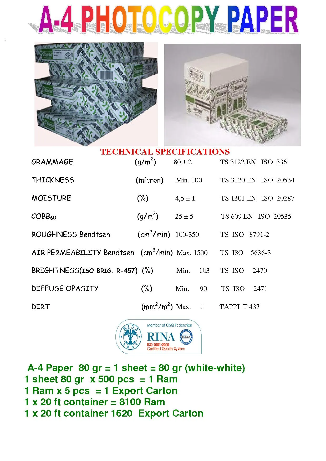 Wholesale Office & Food Export Packaging Materials Model 1 — Disposable Packaging, Paper Cups & Stationery | AFRIMEKS Foreign Trade