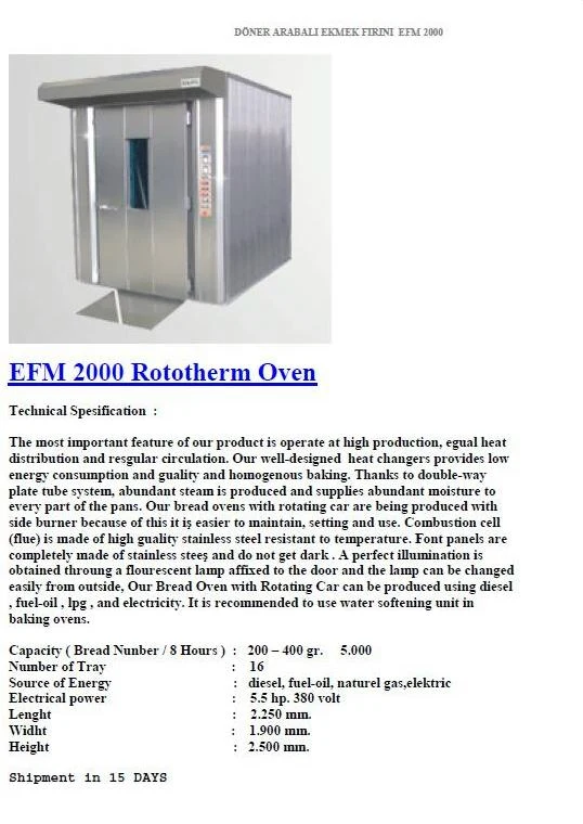 EFM 2000 Industrial Rotary Rack Bakery & Pastry Oven — Industrial Manufacturing & Factory Production Machinery | AFRIMEKS Foreign Trade