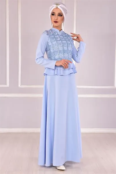 Bel Ruffled Evening Dress Baby Blue Ebg — Export Series 28 — Women's Fashion, Evening Gowns, Modest Wear & Hajj Clothing | AFRIMEKS Foreign Trade