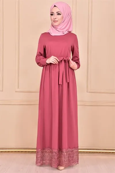 Etegi Lace with Belt Sash Dress Dusty Rose M — Export Series 54 — Women's Fashion, Evening Gowns, Modest Wear & Hajj Clothing | AFRIMEKS Foreign Trade