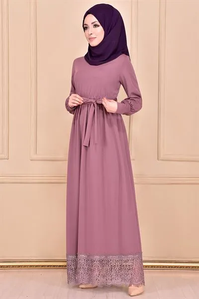 Etegi Lace with Belt Sash Dress Lilac Mns3116 — Export Series 1 — Women's Fashion, Evening Gowns, Modest Wear & Hajj Clothing | AFRIMEKS Foreign Trade