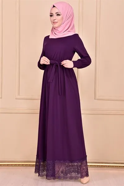 Etegi Lace with Belt Sash Dress Purple Mns3116 — Export Series 13 — Women's Fashion, Evening Gowns, Modest Wear & Hajj Clothing | AFRIMEKS Foreign Trade