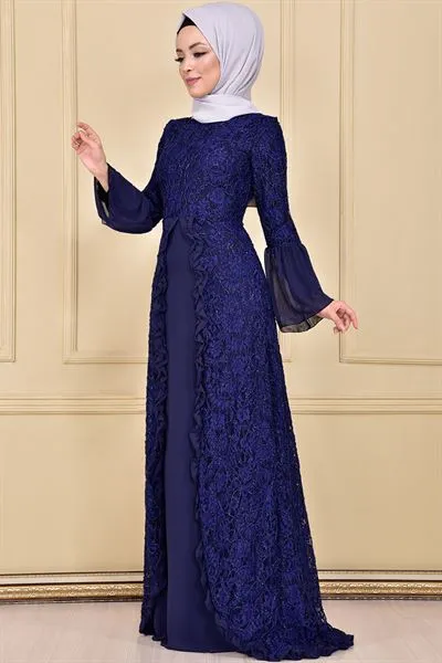 Ruffled Lace Evening Dress Royal Blue Ari372 — Export Series 25 — Women's Fashion, Evening Gowns, Modest Wear & Hajj Clothing | AFRIMEKS Foreign Trade
