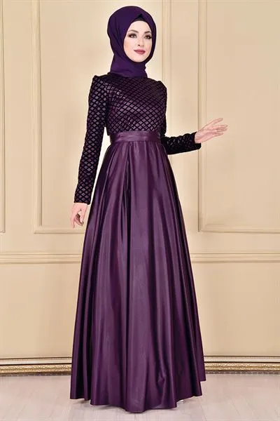 Flock Print Evening Dress Plum Asm2146 — Export Series 46 — Women's Fashion, Evening Gowns, Modest Wear & Hajj Clothing | AFRIMEKS Foreign Trade