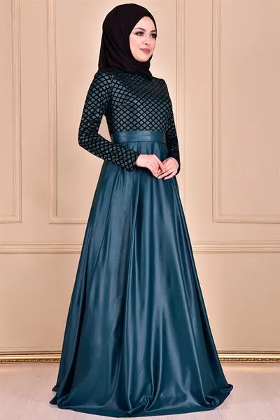 Flock Print Evening Dress Emerald Green Asm2146 — Export Series 42 — Women's Fashion, Evening Gowns, Modest Wear & Hajj Clothing | AFRIMEKS Foreign Trade