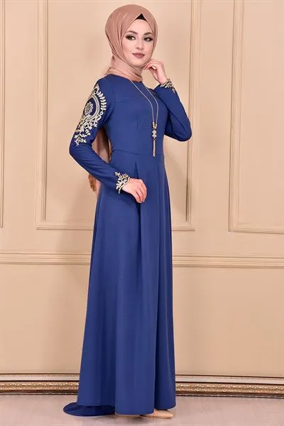 French Lace Pleated Dress Petrol Blue Ka — Export Series 89 — Women's Fashion, Evening Gowns, Modest Wear & Hajj Clothing | AFRIMEKS Foreign Trade