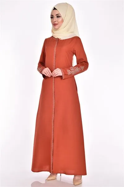 Cross-Stitch Embroidered Abaya Terracotta Rust — Export Series 7 — Women's Fashion, Evening Gowns, Modest Wear & Hajj Clothing | AFRIMEKS Foreign Trade