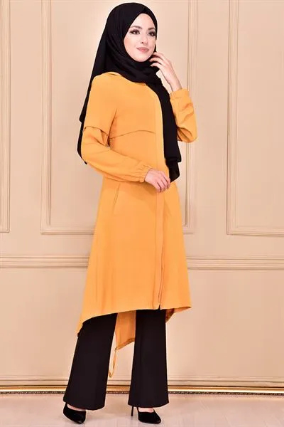 Hooded with Pockets Tunic Mustard Yellow Ayd6099 — Export Series 10 — Women's Fashion, Evening Gowns, Modest Wear & Hajj Clothing | AFRIMEKS Foreign Trade