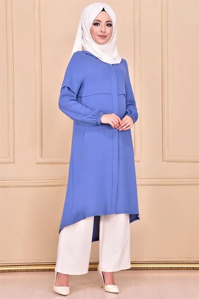 Hooded with Pockets Tunic Indigo Blue Ayd6099 — Export Series 8 — Women's Fashion, Evening Gowns, Modest Wear & Hajj Clothing | AFRIMEKS Foreign Trade