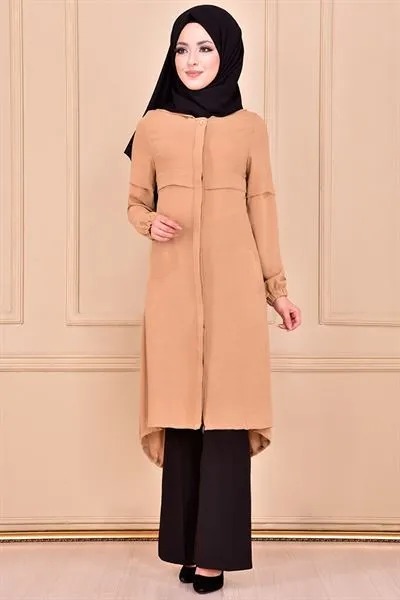 Hooded with Pockets Tunic Mink Taupe Ayd6099 — Export Series 3 — Women's Fashion, Evening Gowns, Modest Wear & Hajj Clothing | AFRIMEKS Foreign Trade