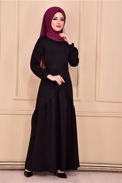 with Belt Sash Dress Black Btn50100 — Export Series 21 — Women's Fashion, Evening Gowns, Modest Wear & Hajj Clothing | AFRIMEKS Foreign Trade