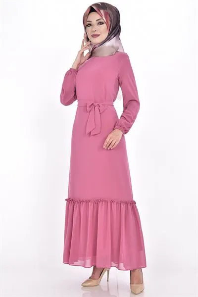 with Belt Sash Chiffon Dress Dusty Rose Eng50361 — Export Series 23 — Women's Fashion, Evening Gowns, Modest Wear & Hajj Clothing | AFRIMEKS Foreign Trade