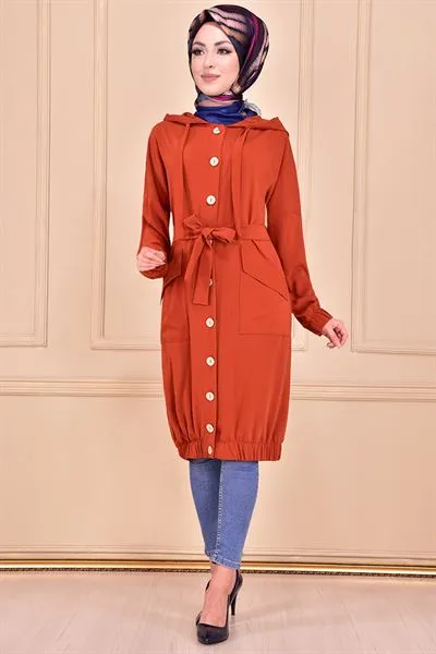 Elastic Detailing Hooded Tunic Terracotta Rust — Export Series 7 — Women's Fashion, Evening Gowns, Modest Wear & Hajj Clothing | AFRIMEKS Foreign Trade