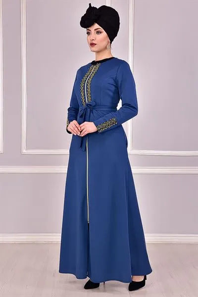 Pearl Front Abaya Petrol Blue — Export Series 12 — Women's Fashion, Evening Gowns, Modest Wear & Hajj Clothing | AFRIMEKS Foreign Trade