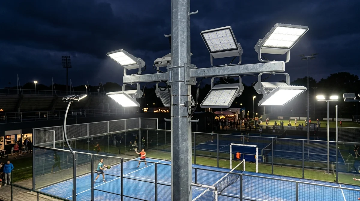 8 x 200W LED Floodlights & Lighting Masts — Turnkey Padel Tennis Court Systems | AFRIMEKS Foreign Trade