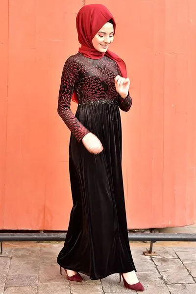 Daisy Embellished Velvet Dress Red Mrg — Export Series 65 — Women's Fashion, Evening Gowns, Modest Wear & Hajj Clothing | AFRIMEKS Foreign Trade