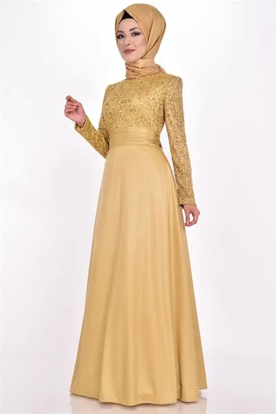 Sequin Embellished Evening Dress Gold Asm2124 — Export Series 52 — Women's Fashion, Evening Gowns, Modest Wear & Hajj Clothing | AFRIMEKS Foreign Trade