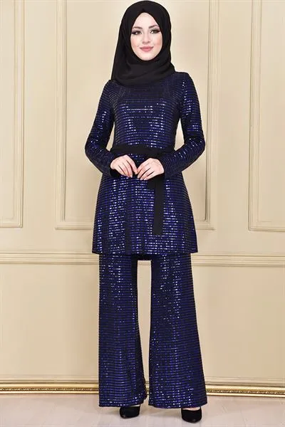 Sequin Embellished with Belt Sash Ensemble Set Royal Blue Ari37218 — Export Series 2 — Women's Fashion, Evening Gowns, Modest Wear & Hajj Clothing | AFRIMEKS Foreign Trade