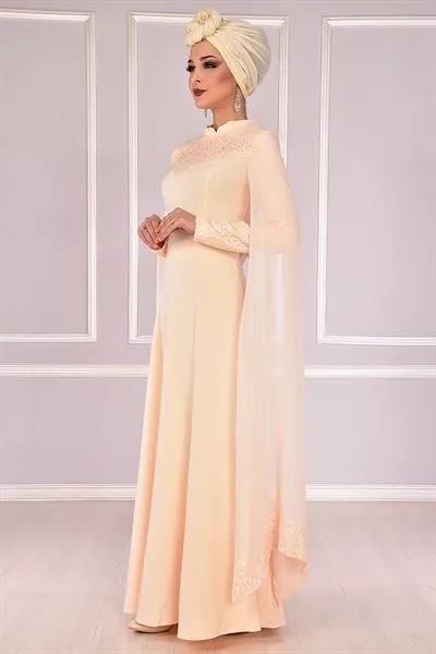 Glittering Lurex Lace Evening Dress Salmon — Export Series 51 — Women's Fashion, Evening Gowns, Modest Wear & Hajj Clothing | AFRIMEKS Foreign Trade