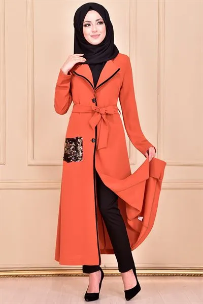 Pointed Collar Modest Long Coat Terracotta Rust Ayd6064 — Export Series 10 — Women's Fashion, Evening Gowns, Modest Wear & Hajj Clothing | AFRIMEKS Foreign Trade