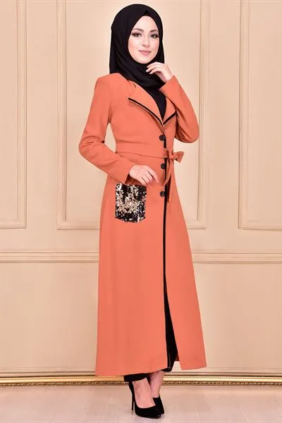 Pointed Collar Modest Long Coat Tan Camel Ayd6064 B — Export Series 12 — Women's Fashion, Evening Gowns, Modest Wear & Hajj Clothing | AFRIMEKS Foreign Trade