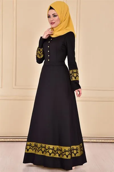 Sus Buttoned Evening Dress Black Asm2088 — Export Series 43 — Women's Fashion, Evening Gowns, Modest Wear & Hajj Clothing | AFRIMEKS Foreign Trade