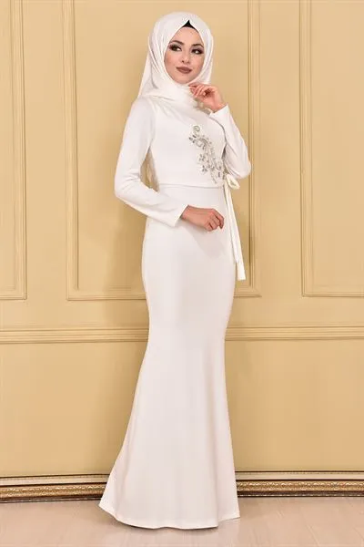 Rhinestone Embellished Mermaid Cut Dress White — Export Series 84 — Women's Fashion, Evening Gowns, Modest Wear & Hajj Clothing | AFRIMEKS Foreign Trade