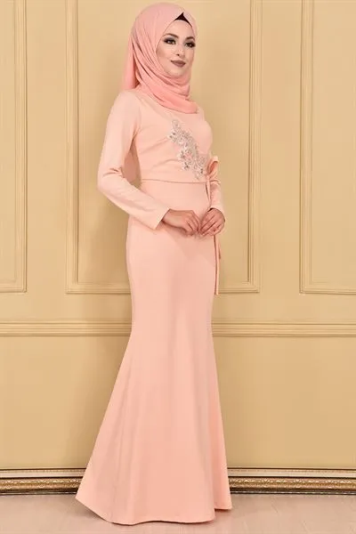 Rhinestone Embellished Mermaid Cut Dress Powder Pink — Export Series 66 — Women's Fashion, Evening Gowns, Modest Wear & Hajj Clothing | AFRIMEKS Foreign Trade