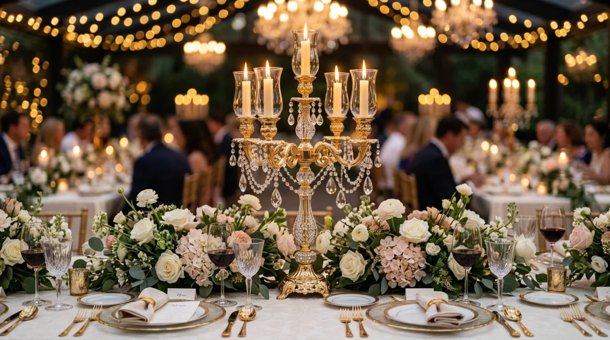 Crystal & Gold-Plated Table Candelabras (5 Arms) — Wedding, Banquet & Event Decoration Equipment | AFRIMEKS Foreign Trade