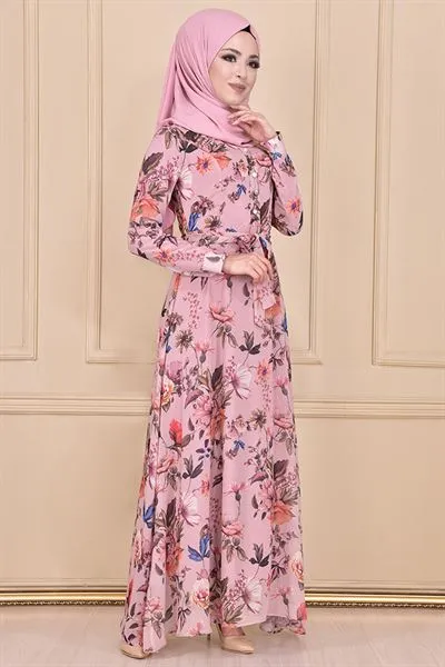 Yakasi Buttoned Patterned Dress Ayd2177 — Export Series 58 — Women's Fashion, Evening Gowns, Modest Wear & Hajj Clothing | AFRIMEKS Foreign Trade
