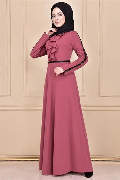 Yakasi Ruffled Dress Dusty Rose Myg — Export Series 82 — Women's Fashion, Evening Gowns, Modest Wear & Hajj Clothing | AFRIMEKS Foreign Trade