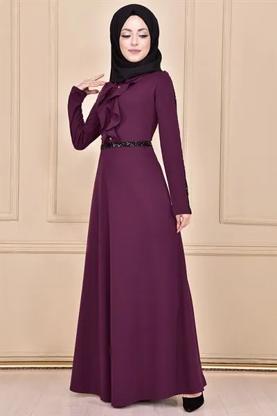 Yakasi Ruffled Dress Plum Myg — Export Series 18 — Women's Fashion, Evening Gowns, Modest Wear & Hajj Clothing | AFRIMEKS Foreign Trade